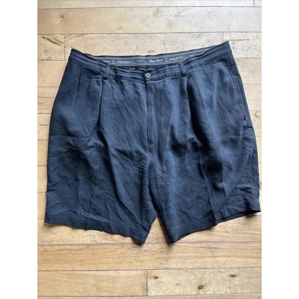 Tommy Bahama Shorts Mens 40 Chino Pleated Front 100% Silk Black A2 Casual Adult